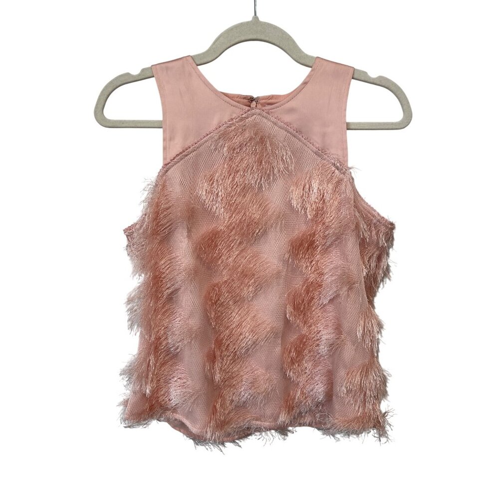 Cache Top Size XS Eyelash Fringe Blush Pink Textured Design Professional Formal